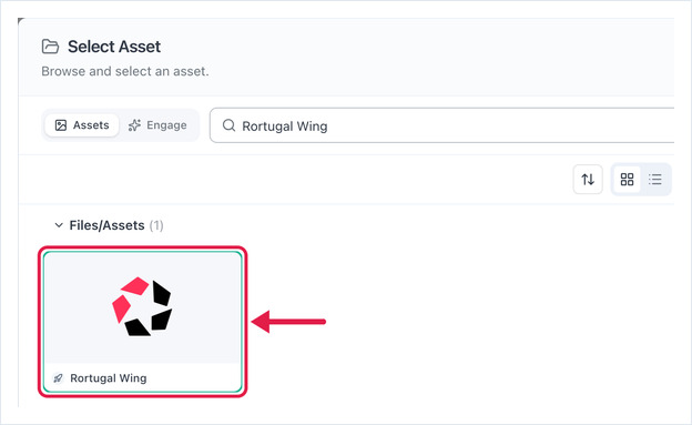 Select Asset dialog with the Matterport asset selected