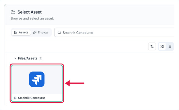 Select Asset dialog with the Jira app asset selected