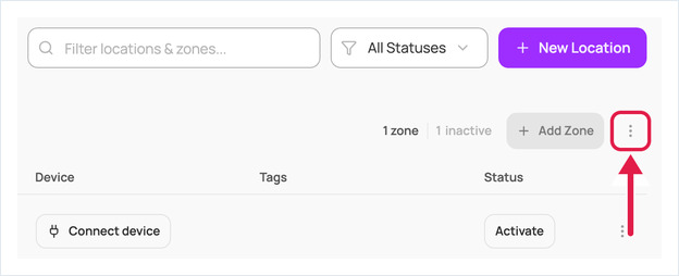 Three-dot menu button next to Add Zone on the location row
