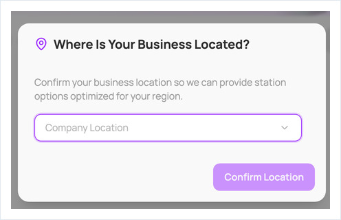 Where Is Your Business Located prompt with the Company Location dropdown