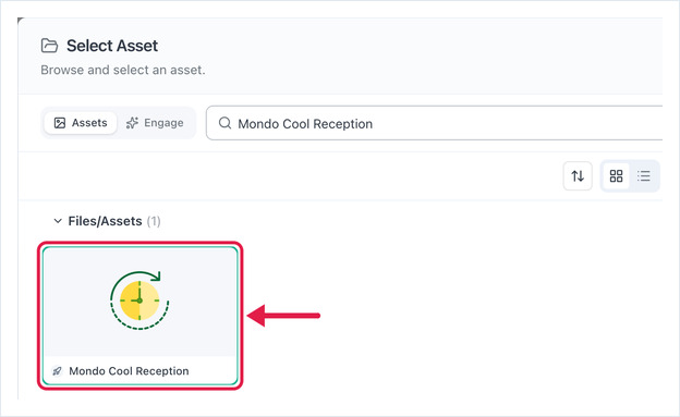 Select Asset dialog with the CountUp asset selected