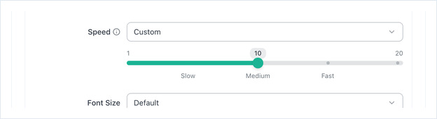 Speed set to Custom, showing a slider from 1 to 20
