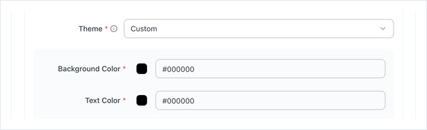 Theme set to Custom, showing the color fields