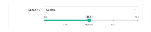 Speed set to Custom, showing a slider from 1 to 20