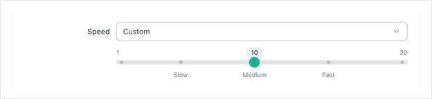 Speed set to Custom, showing a slider from 1 to 20