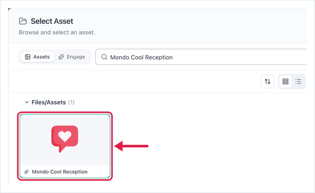 Select Asset dialog with the Follow Us asset selected