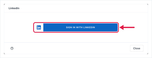 LinkedIn app window with the Sign in with LinkedIn button highlighted