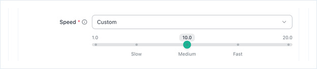 Speed set to Custom, showing a slider from 1 to 20
