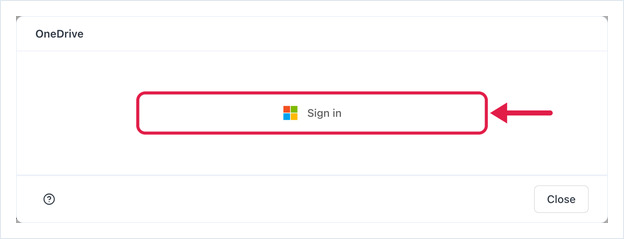OneDrive app window with the sign-in button highlighted