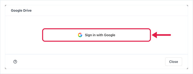 Google Drive app window with the sign-in button highlighted