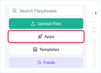 Files/Assets page with the Apps button highlighted