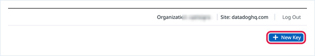 Datadog API Keys page with the New Key button highlighted