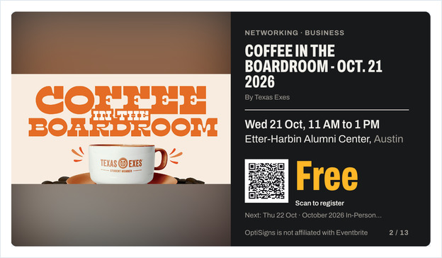 Eventbrite Events app showing an event poster with its date, venue, ticket price and a QR code to register