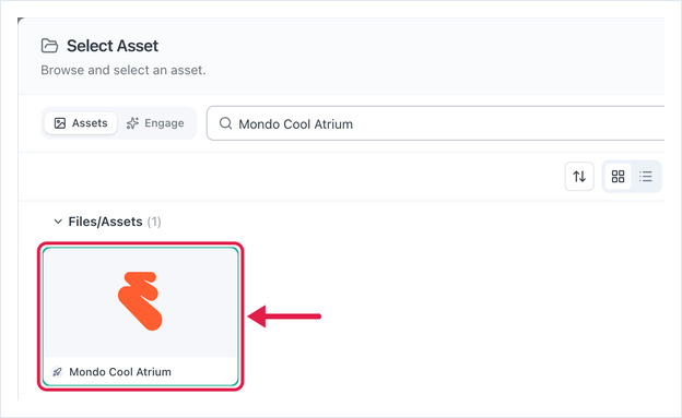Select Asset dialog with the Eventbrite Events asset selected