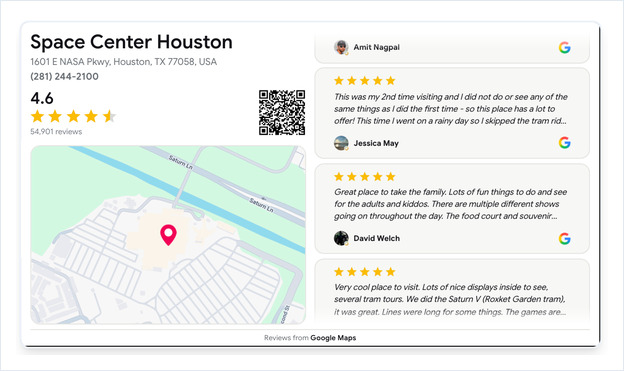 Google Reviews wall in the Sidebar display mode, showing a column of reviews on the right
