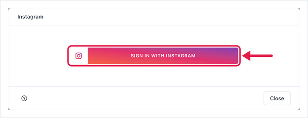 Instagram dialog with the Sign in with Instagram button highlighted