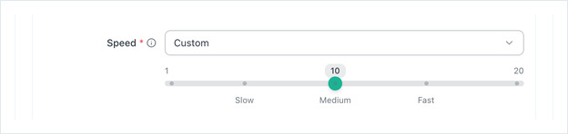 Speed set to Custom, showing a slider from 1 to 20