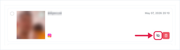 A post in the Moderation window with the Hide button highlighted next to the red Delete button