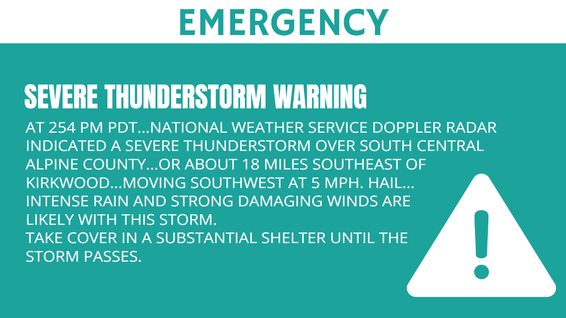 example of CAP alert with emergency text